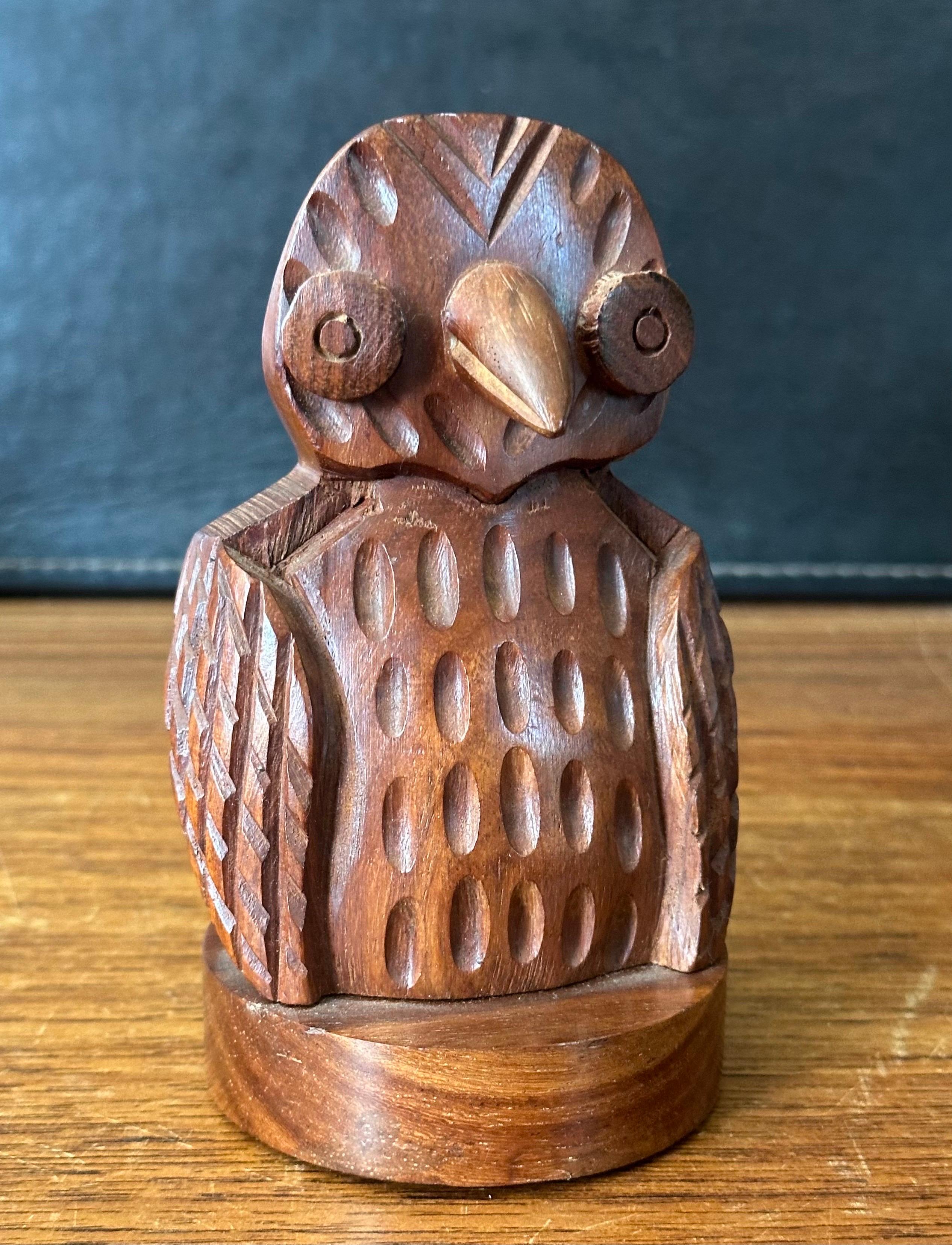 Hand Crafted Mahogany Wood Owl Letter Holder / Sculpture In Good Condition For Sale In San Diego, CA