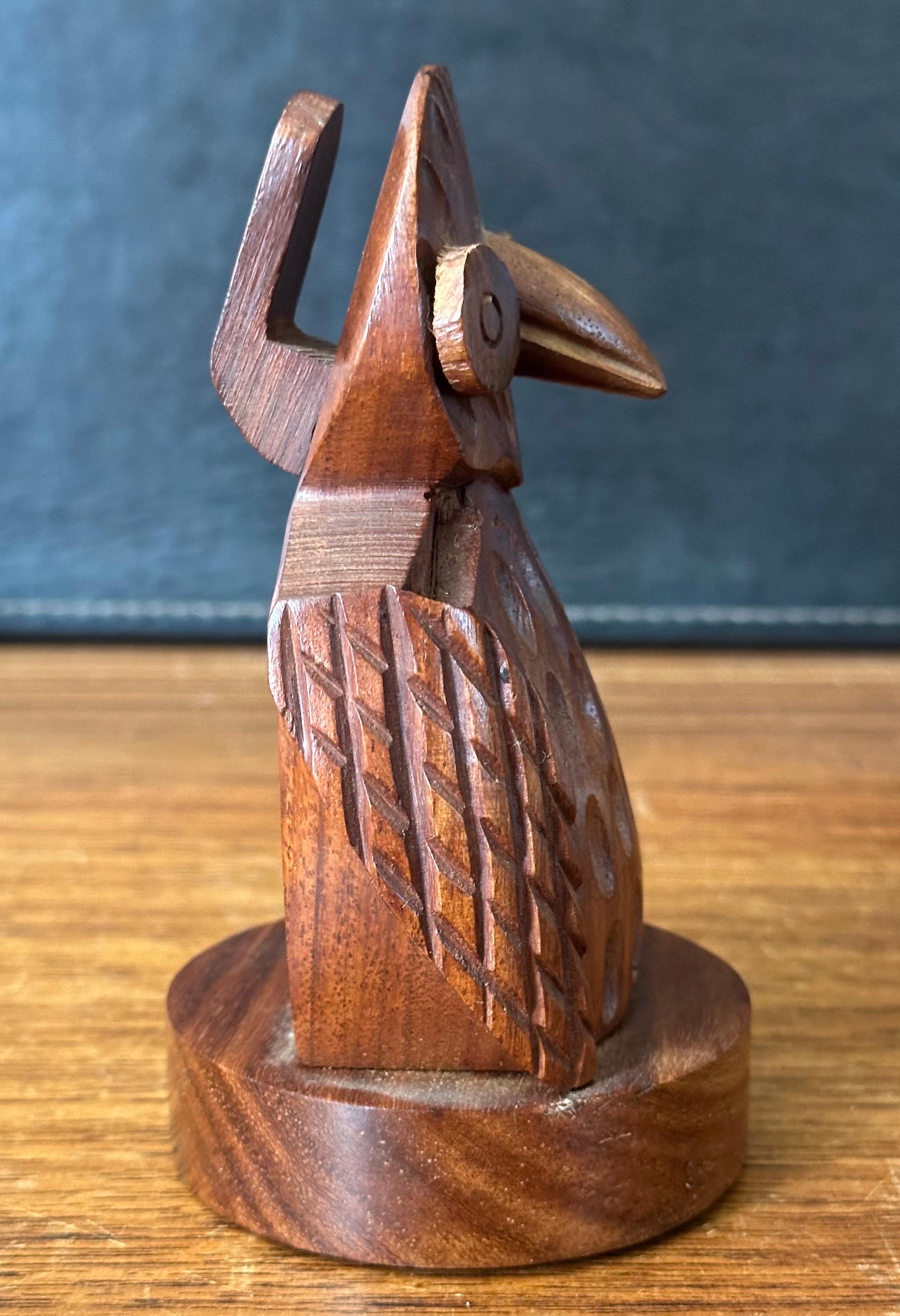 20th Century Hand Crafted Mahogany Wood Owl Letter Holder / Sculpture For Sale