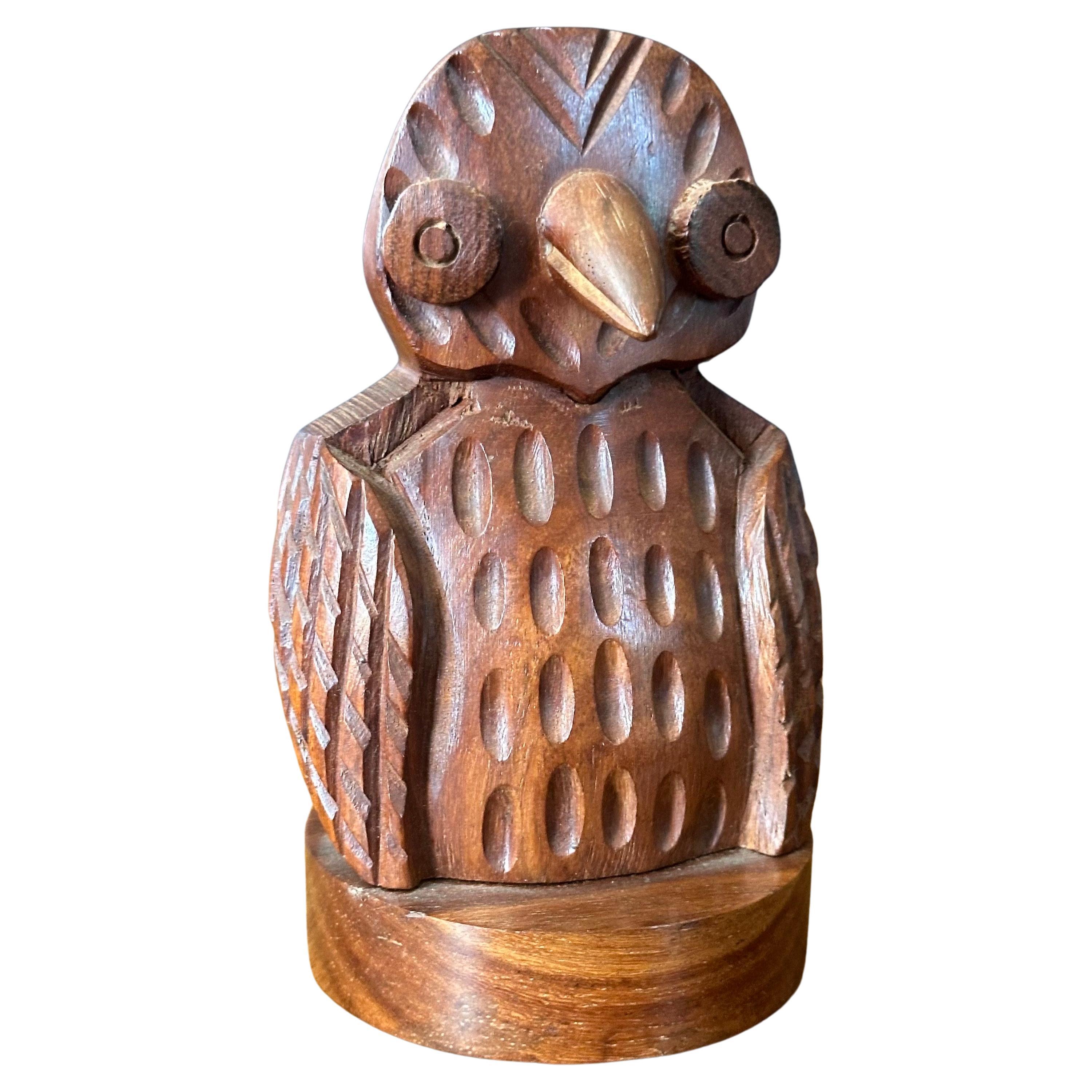 Hand Crafted Mahogany Wood Owl Letter Holder / Sculpture For Sale