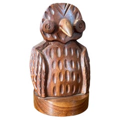 Retro Hand Crafted Mahogany Wood Owl Letter Holder / Sculpture
