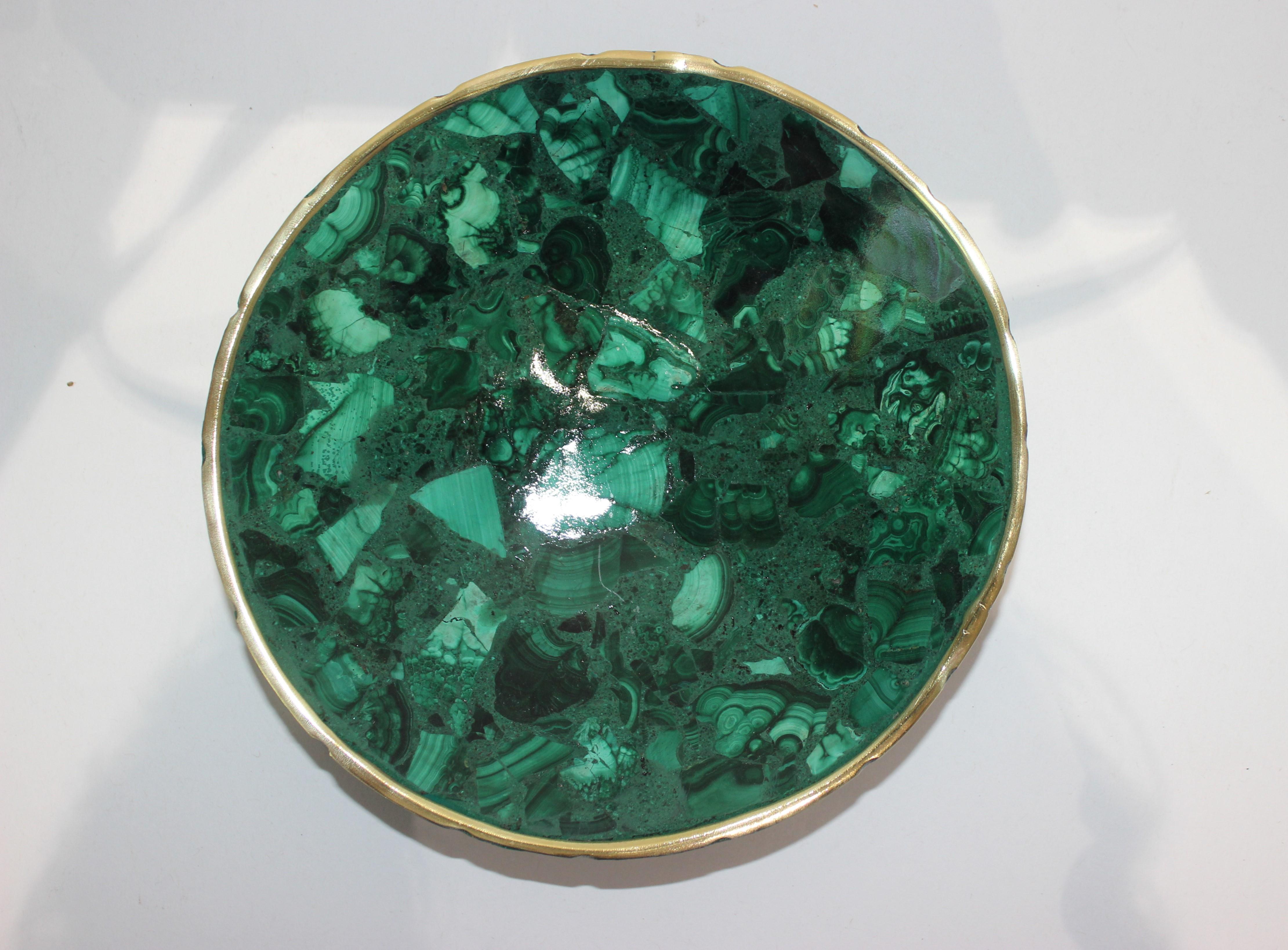 Handcrafted Malachite Bowl In Good Condition In West Palm Beach, FL