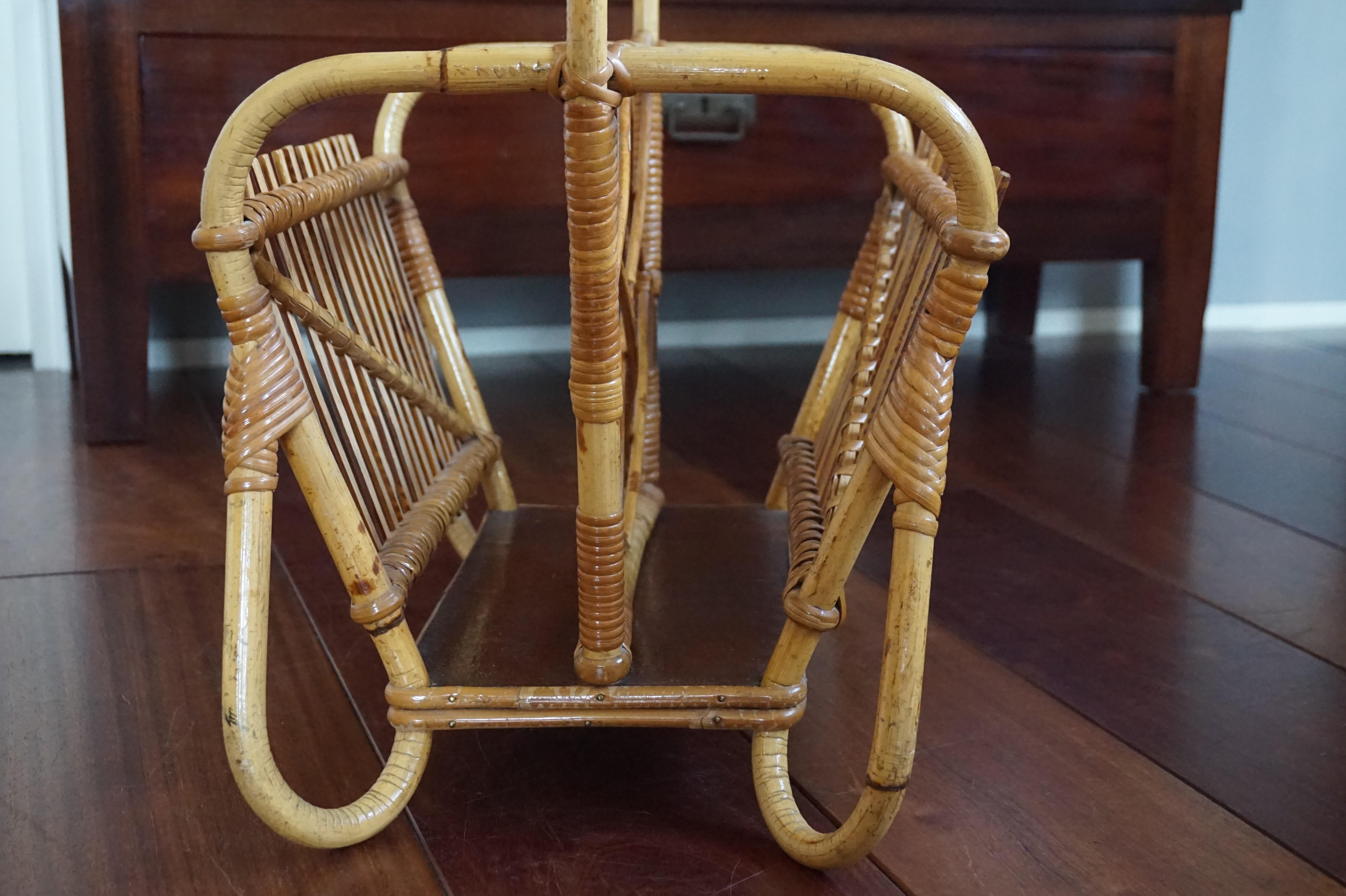 Handcrafted Midcentury Bamboo, Rattan & Wicker Newspaper and Magazine Stand For Sale 2