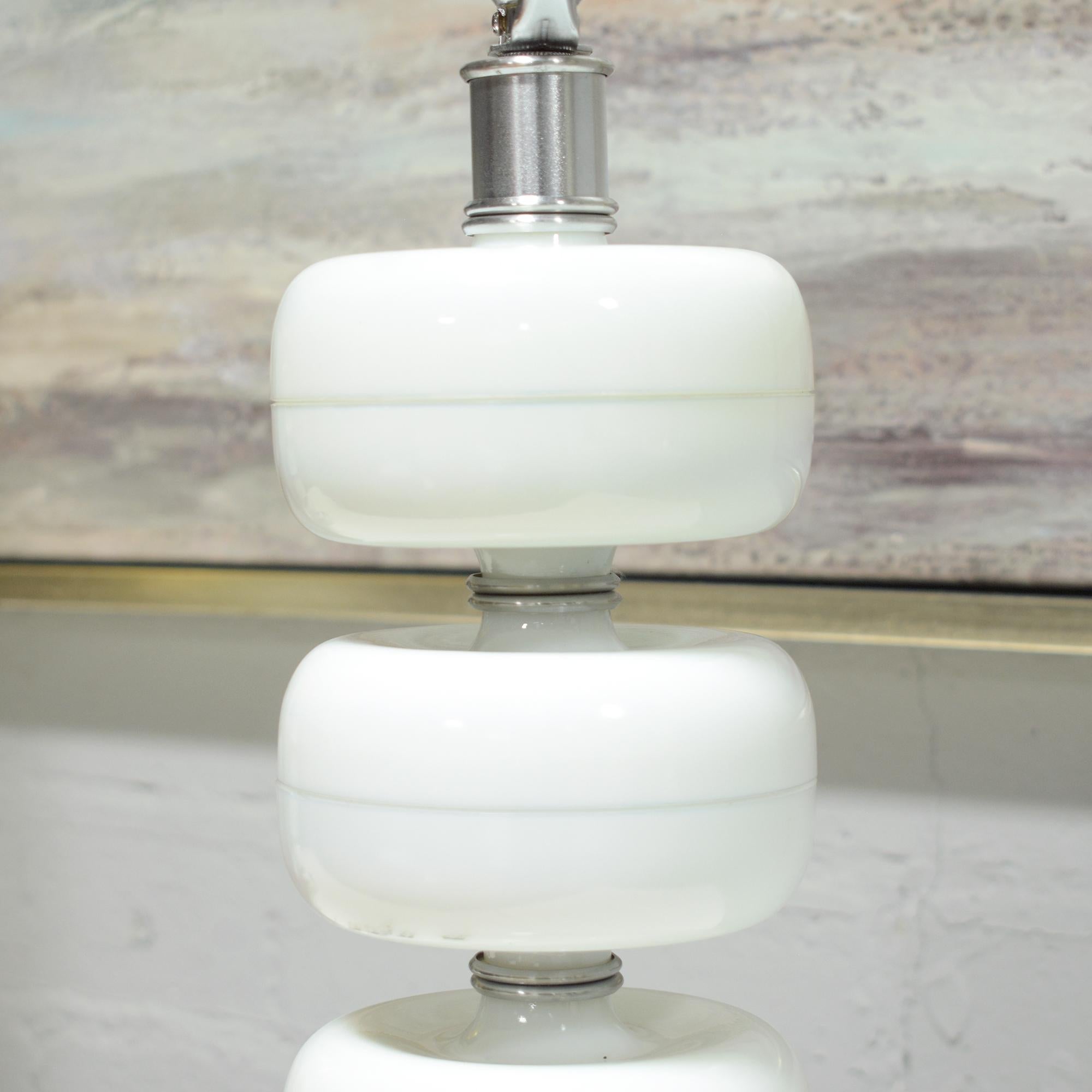 Fabric Mid-Century Modern Glass & Chrome Table Lamps: Timeless Elegance Illuminated For Sale