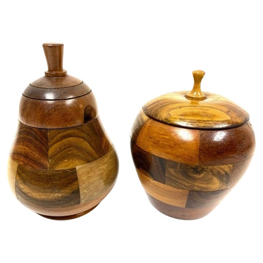Hand Crafted Mixed Wood Apple and Pear Lidded Jars