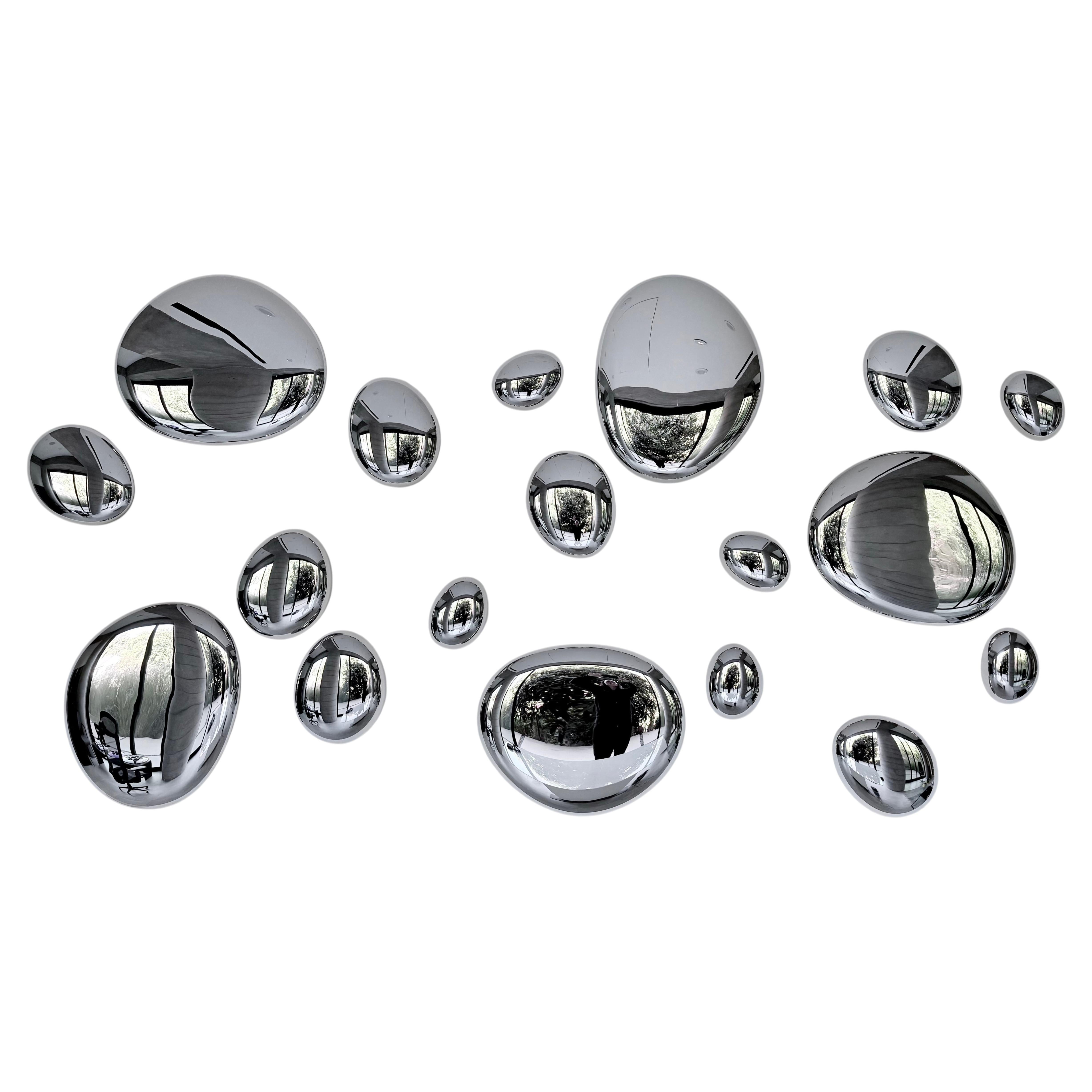 Hand-Crafted Modern Glass Wall Sculpture with 18 Droplets, 2010+