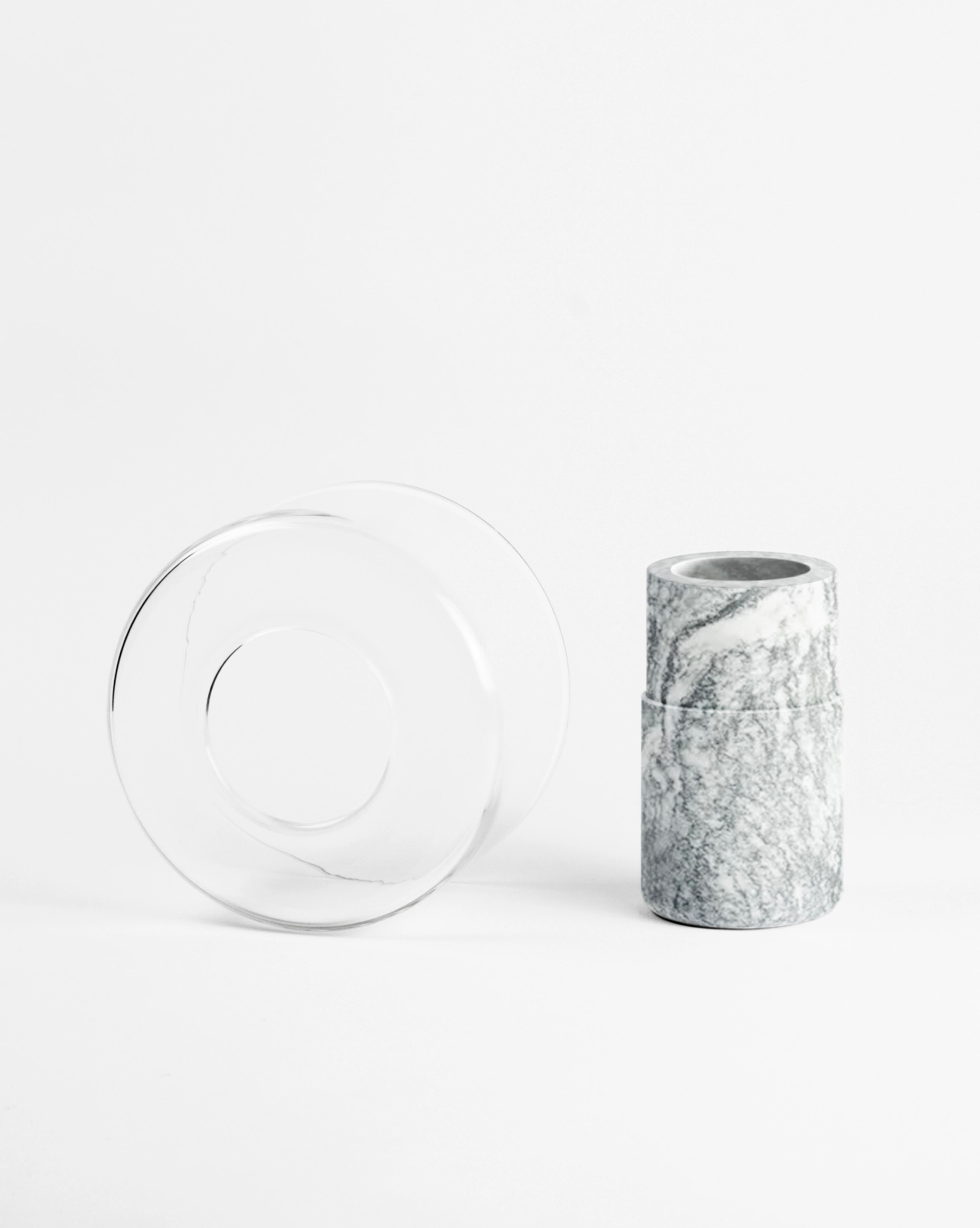 Italian Hand-crafted Modern Vase, Green-Grey Cipollino Marble and Glass, Italy For Sale