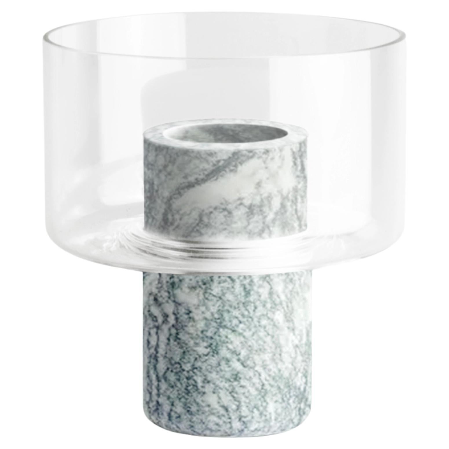 Hand-crafted Modern Vase, Green-Grey Cipollino Marble and Glass, Italy For Sale