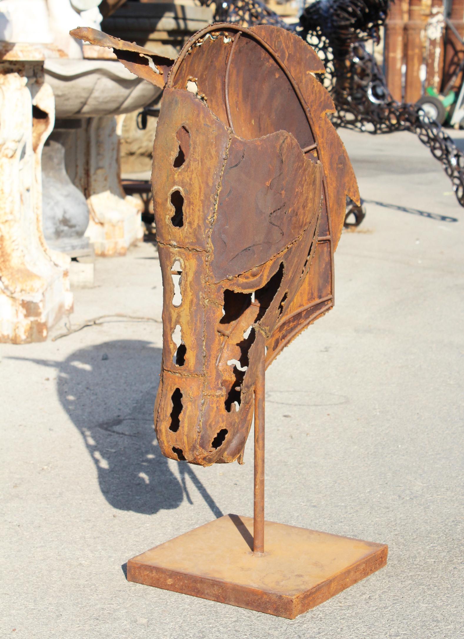 Hand Crafted Modernist Iron Horse Head Sculpture In Good Condition In Marbella, ES