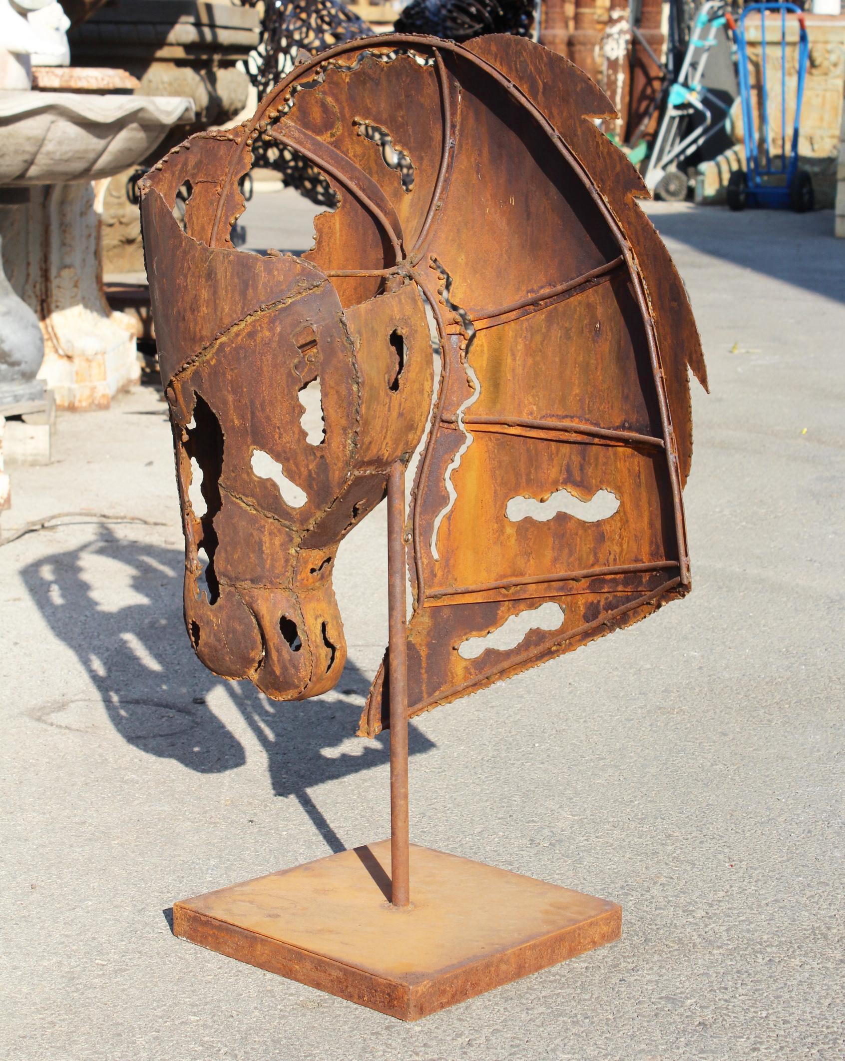Hand Crafted Modernist Iron Horse Head Sculpture 1