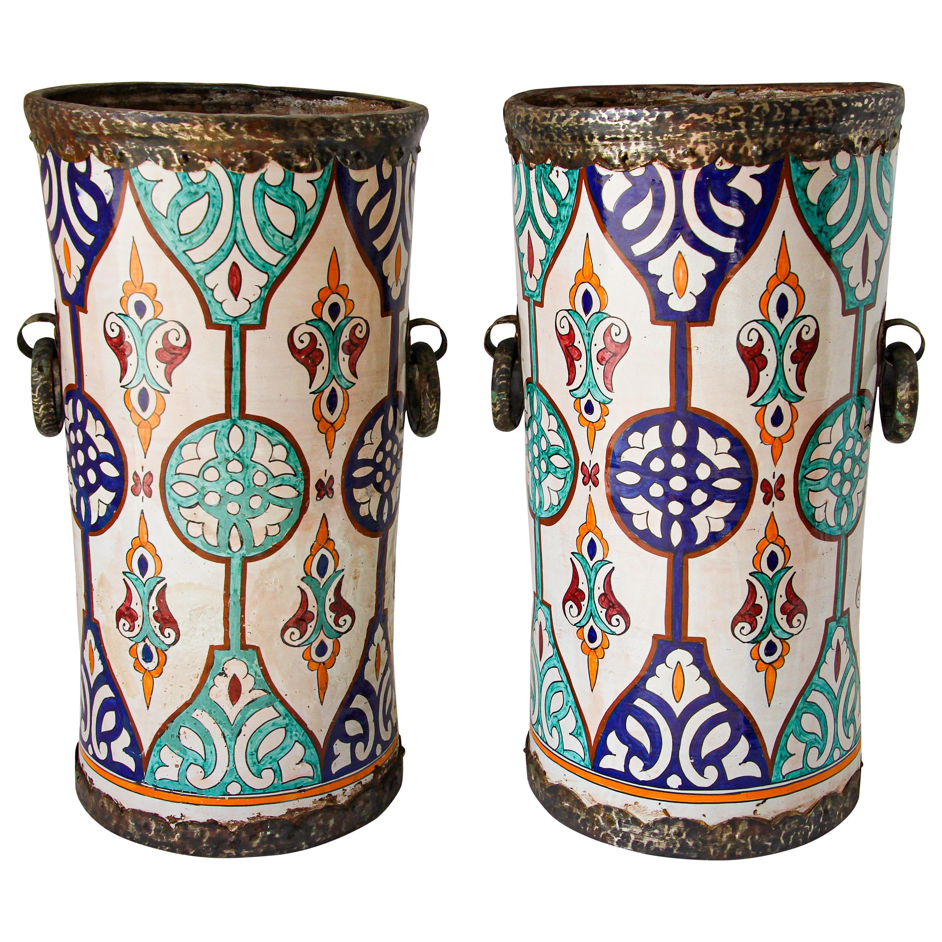 Handcrafted Moorish Ceramic Planters with Handles For Sale