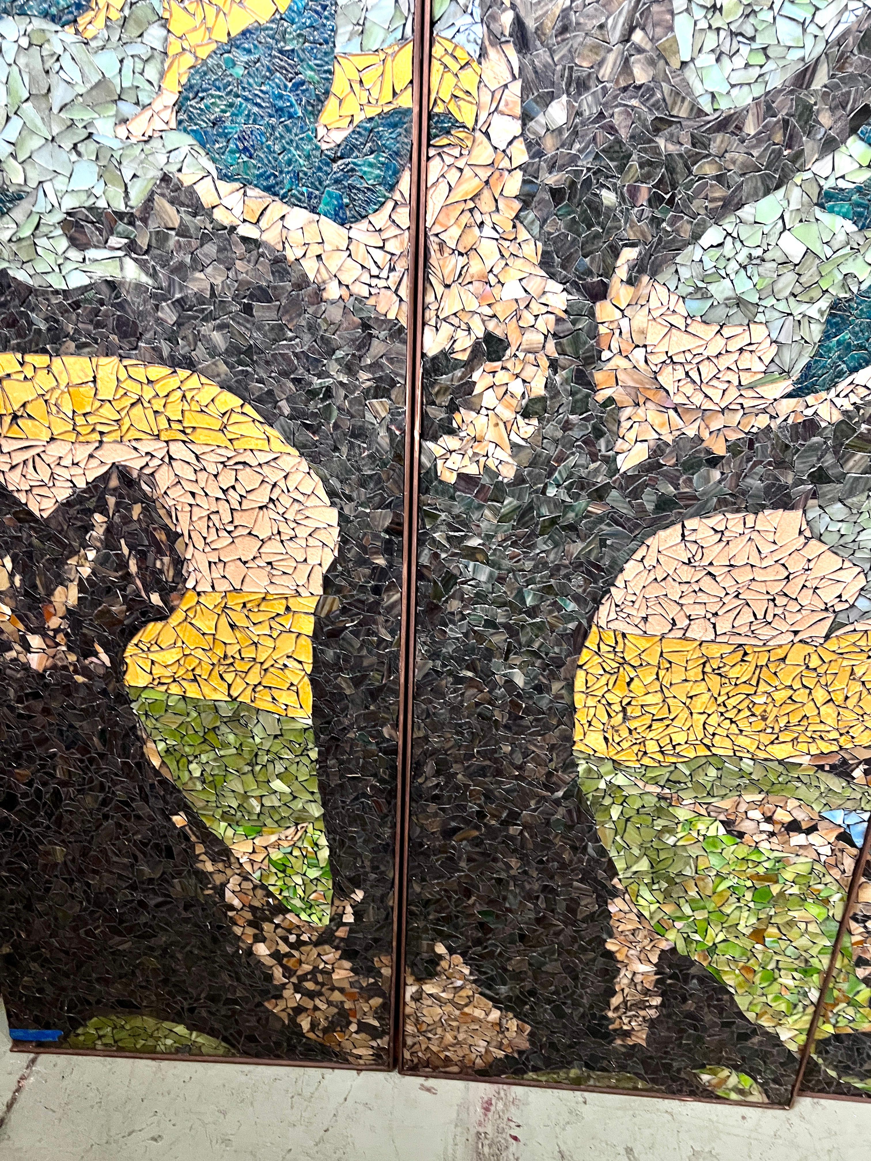 Hand Crafted Mosaic Glass Japanese Screen with a Tale of a Geisha Wedding 8