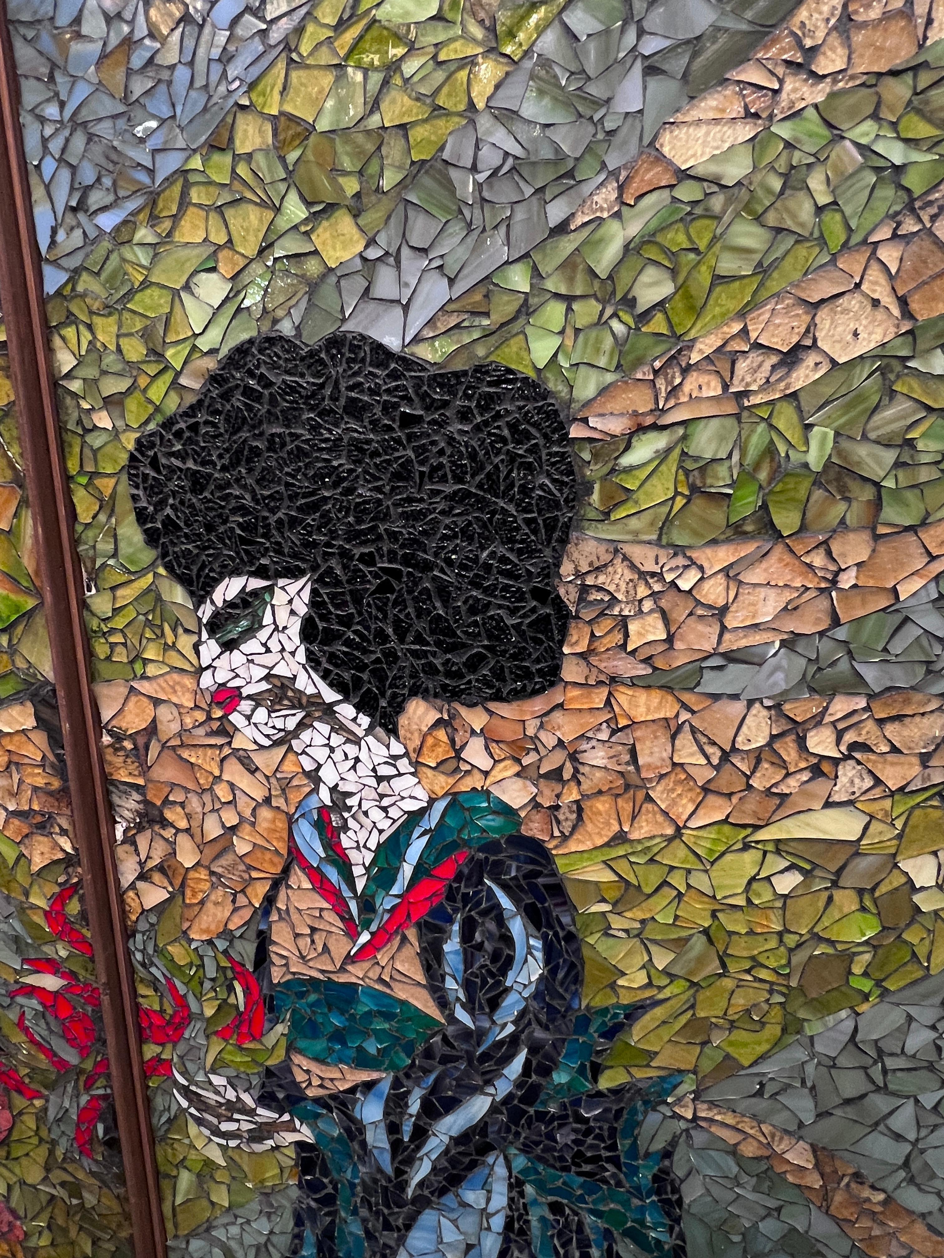 American Hand Crafted Mosaic Glass Japanese Screen with a Tale of a Geisha Wedding
