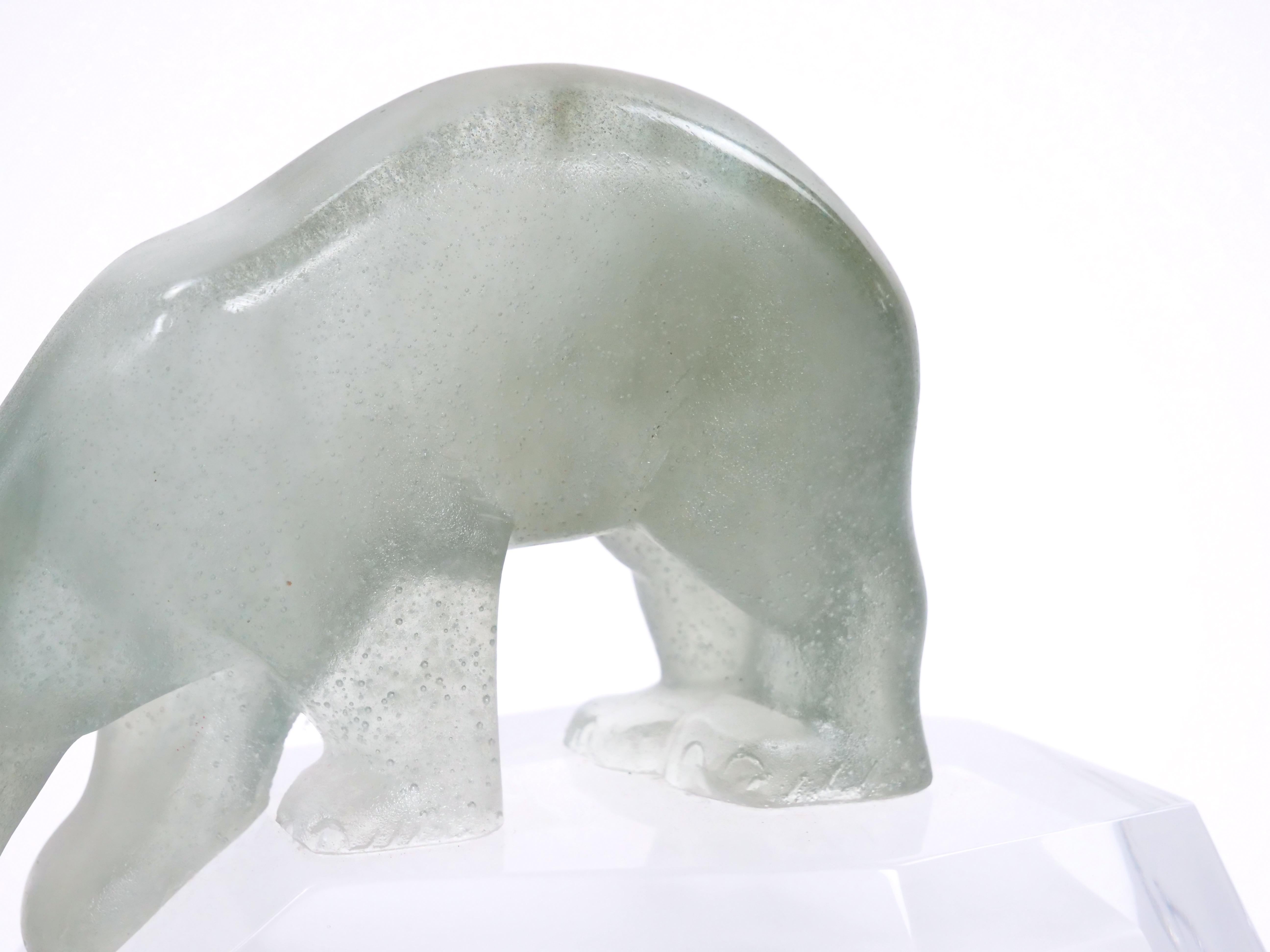 Hand Crafted/Mouth Blown Glass Daum Decorative Sculpture / Standing Polar Bear For Sale 5