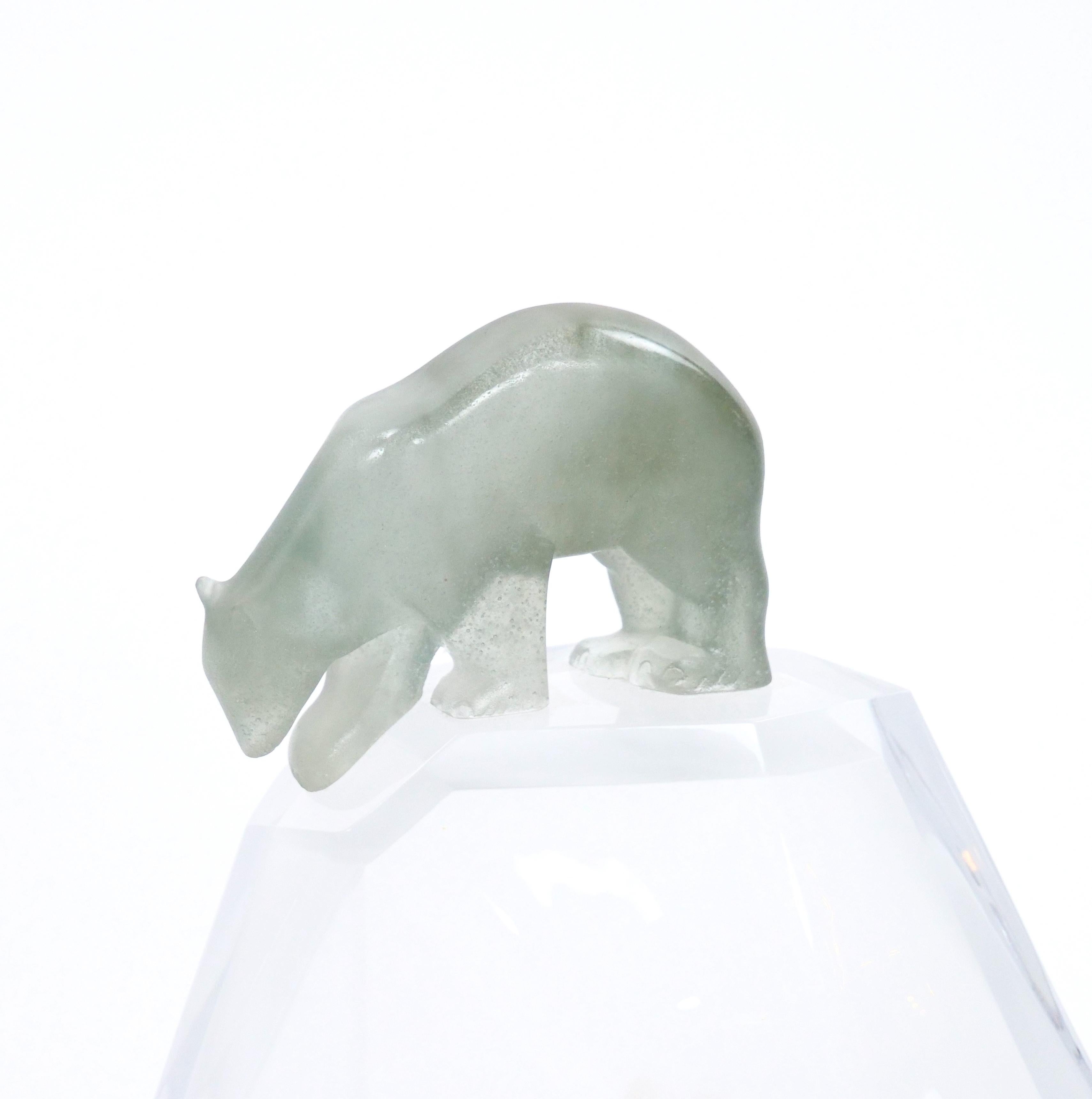 Hand-Crafted Hand Crafted/Mouth Blown Glass Daum Decorative Sculpture / Standing Polar Bear For Sale