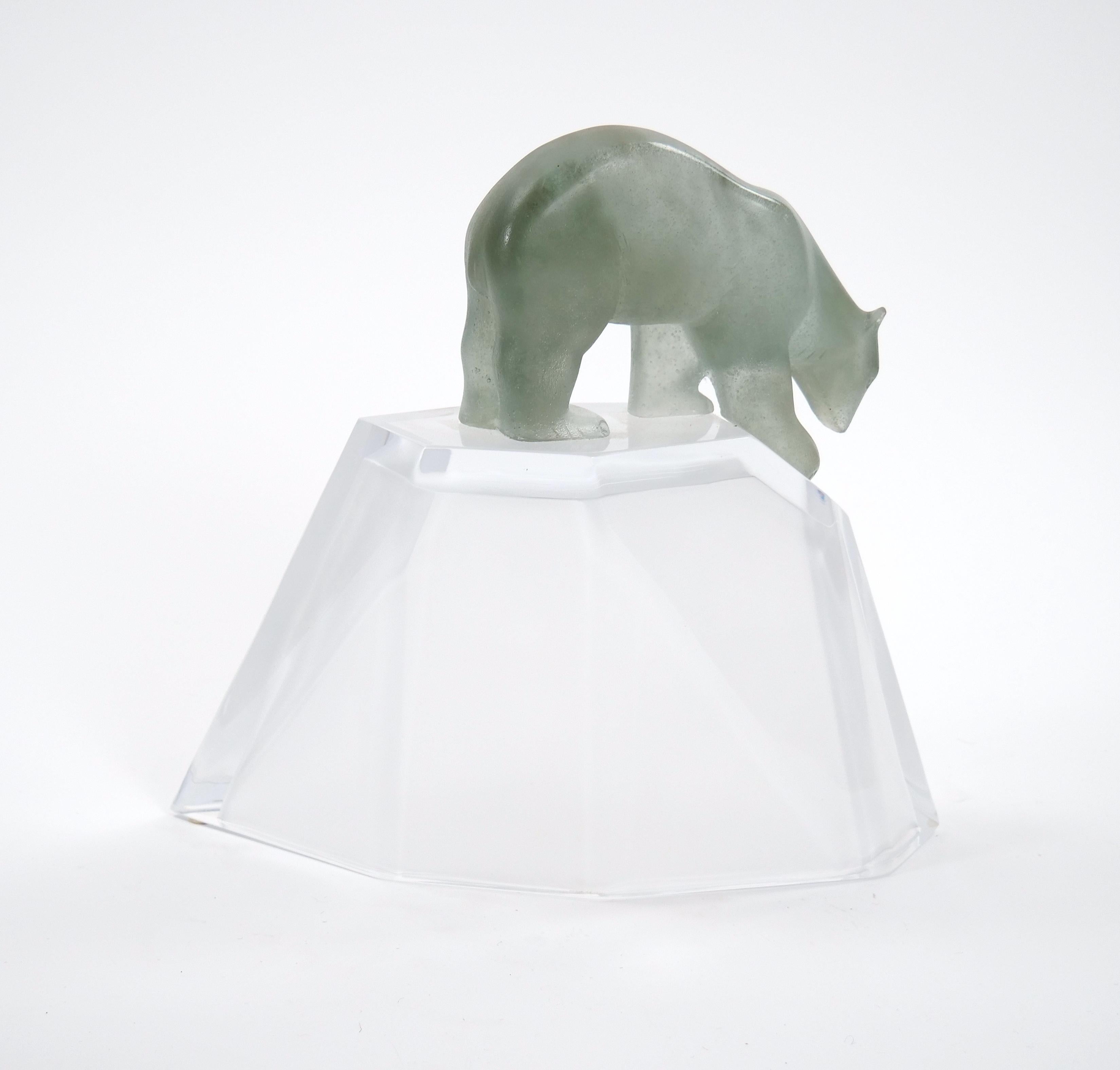 Hand Crafted/Mouth Blown Glass Daum Decorative Sculpture / Standing Polar Bear For Sale 1