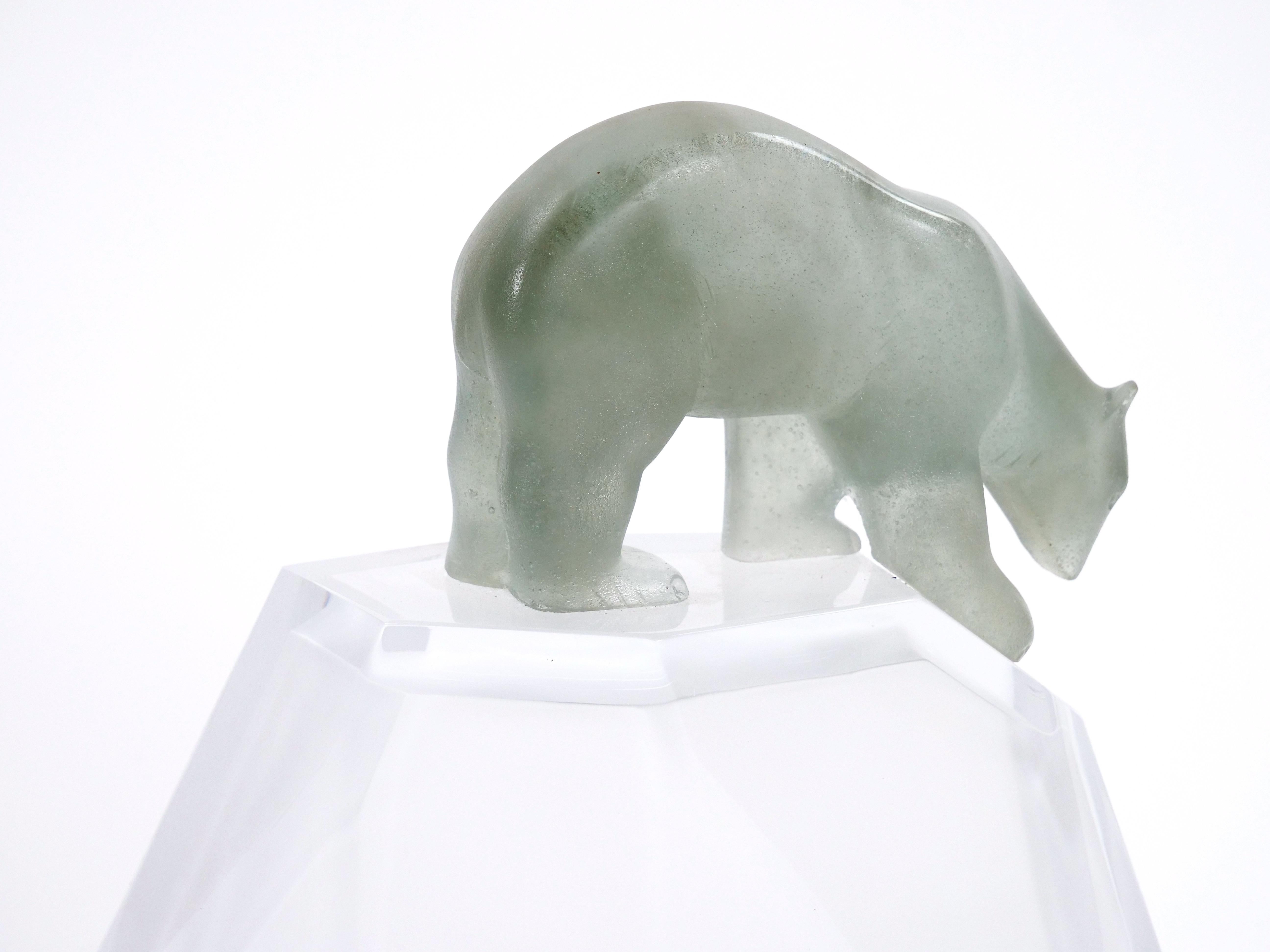 Hand Crafted/Mouth Blown Glass Daum Decorative Sculpture / Standing Polar Bear For Sale 2