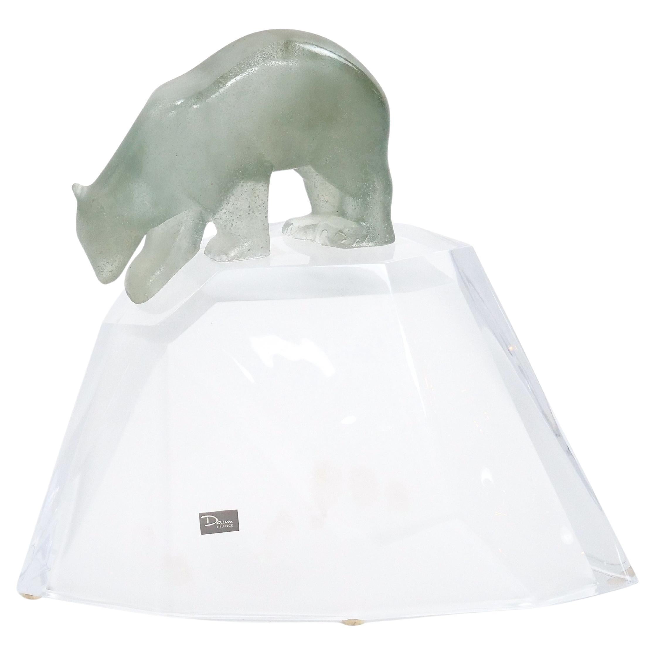 Hand Crafted/Mouth Blown Glass Daum Decorative Sculpture / Standing Polar Bear For Sale