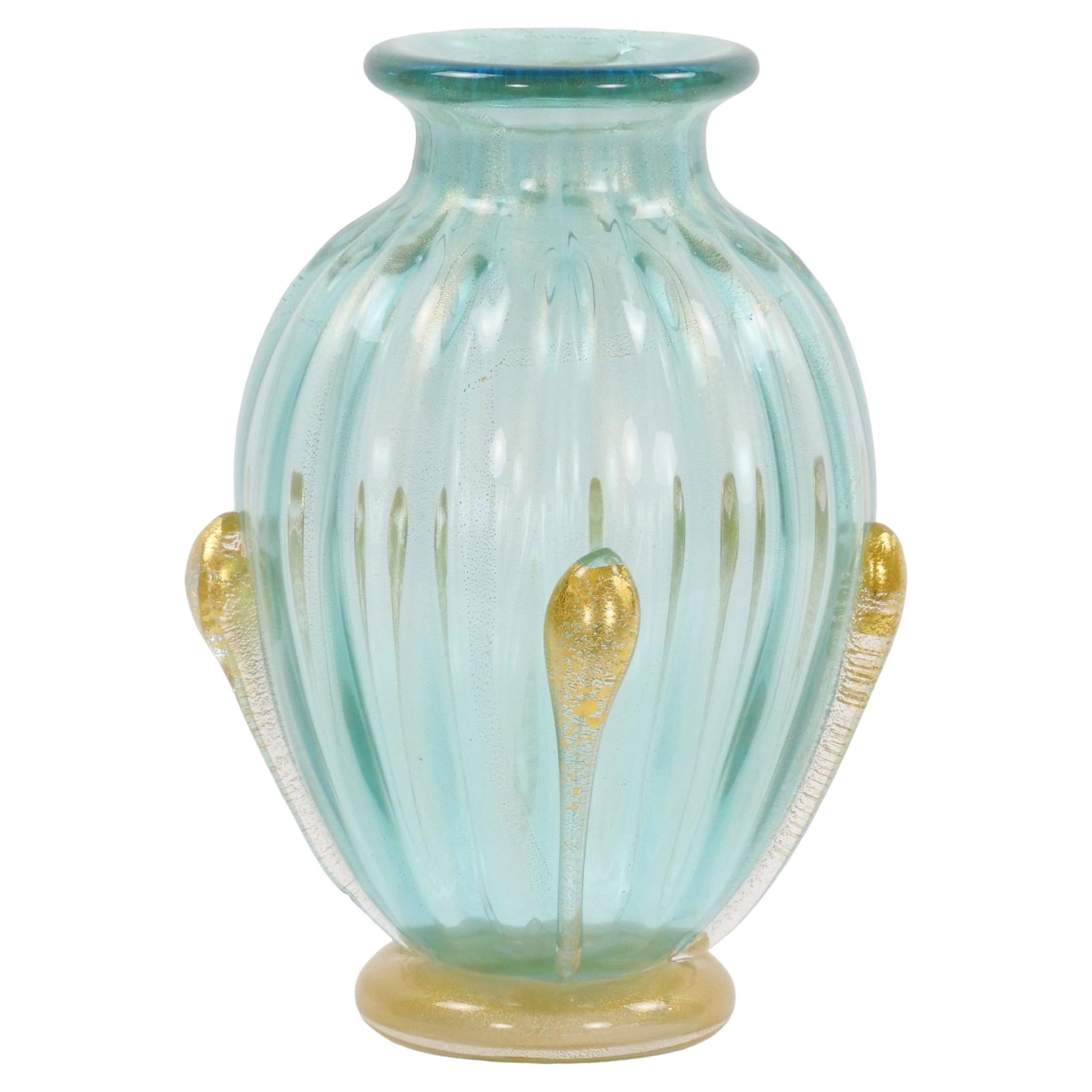 Exquisite venezianische Vase aus mundgeblasenem, mundgeblasenem Glas mit Goldflecken, handgefertigt