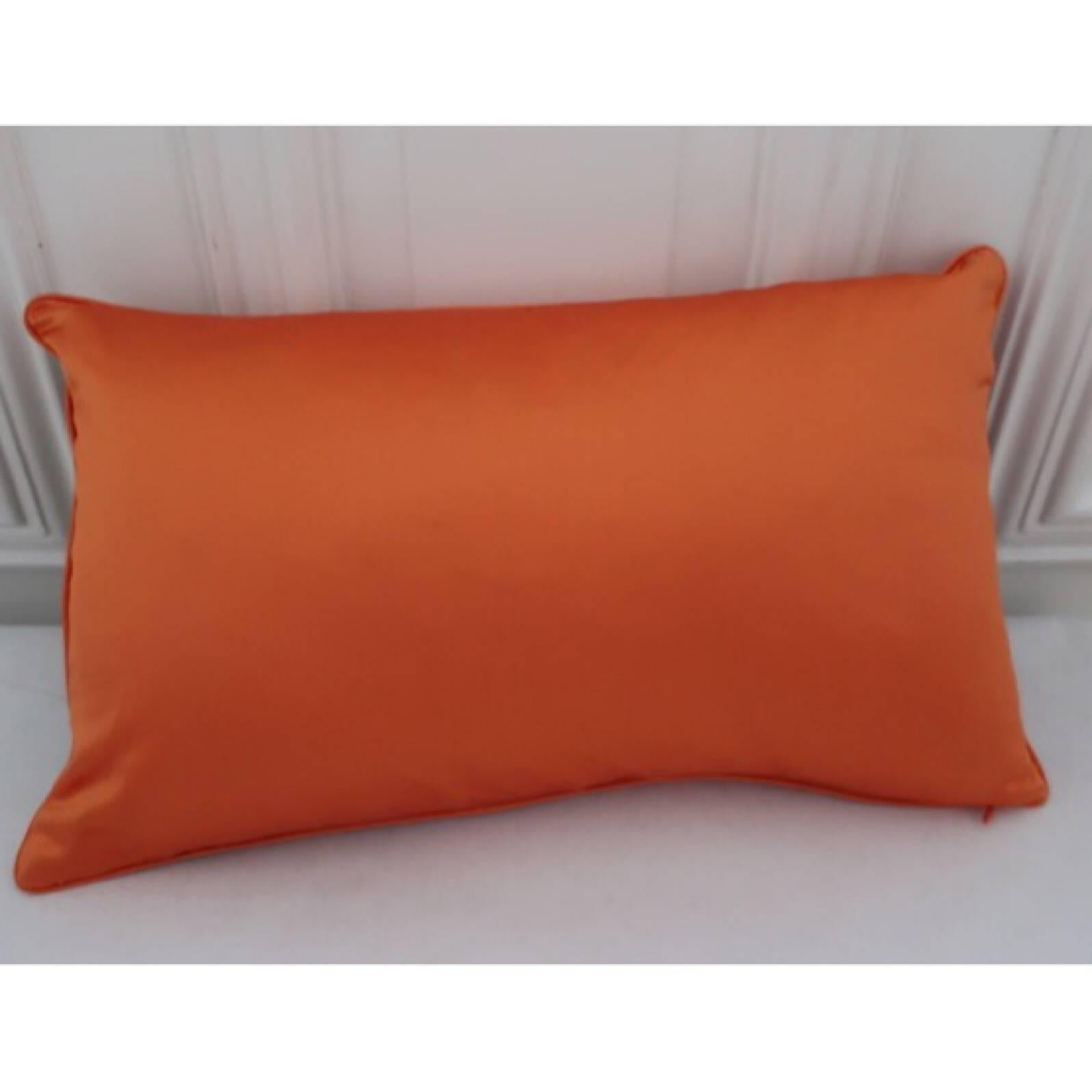 Contemporary Handcrafted Multi Colored Hand Embroidered Striped Pillow Orange  For Sale