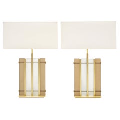 Hand-Crafted Murano Glass Amber Tormalina Slab Lamps with Brass Base