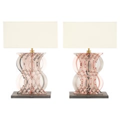 Hand-Crafted Murano Glass Table Lamps in Pink and Gray, Mid-Century Style