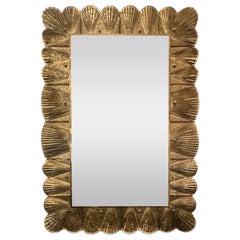 Hand -Crafted Murano Glass Tile Mirror with Scallop Shell Motif