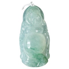 Hand Crafted Natural Myanmar Happy Buddha Icy Translucent Green Jade Pendant