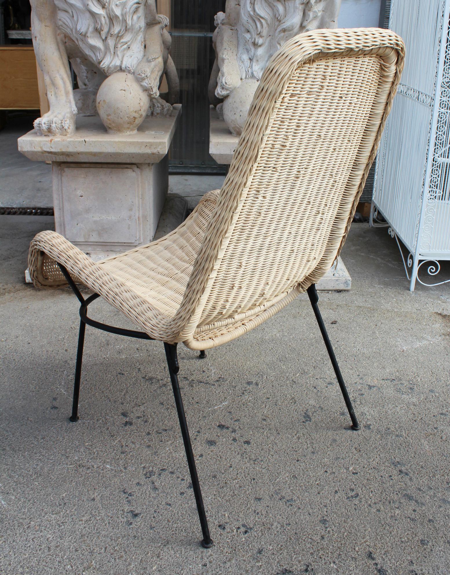 Spanish Hand Crafted Natural Rattan Chair with Iron Legs and Back