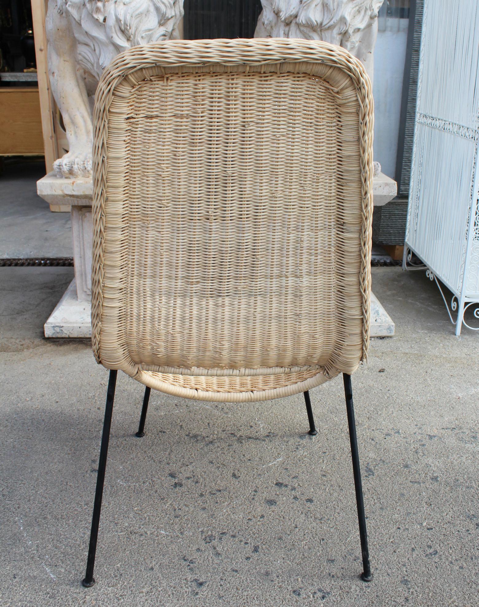 Hand-Woven Hand Crafted Natural Rattan Chair with Iron Legs and Back