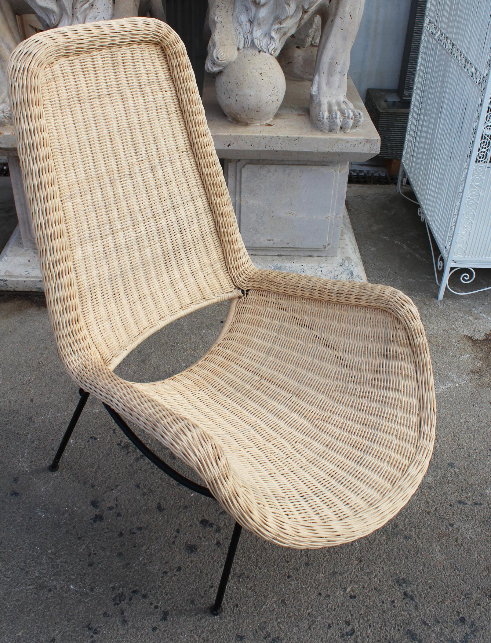 Hand Crafted Natural Rattan Chair with Iron Legs and Back 1
