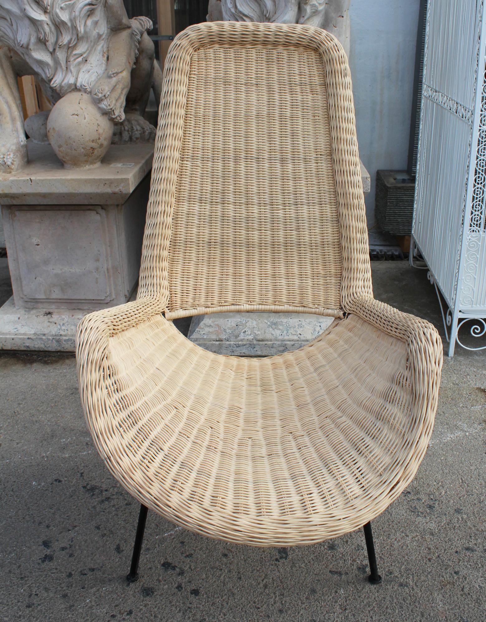 Hand Crafted Natural Rattan Chair with Iron Legs and Back 2