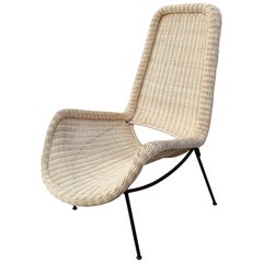 Hand Crafted Natural Rattan Chair with Iron Legs and Back