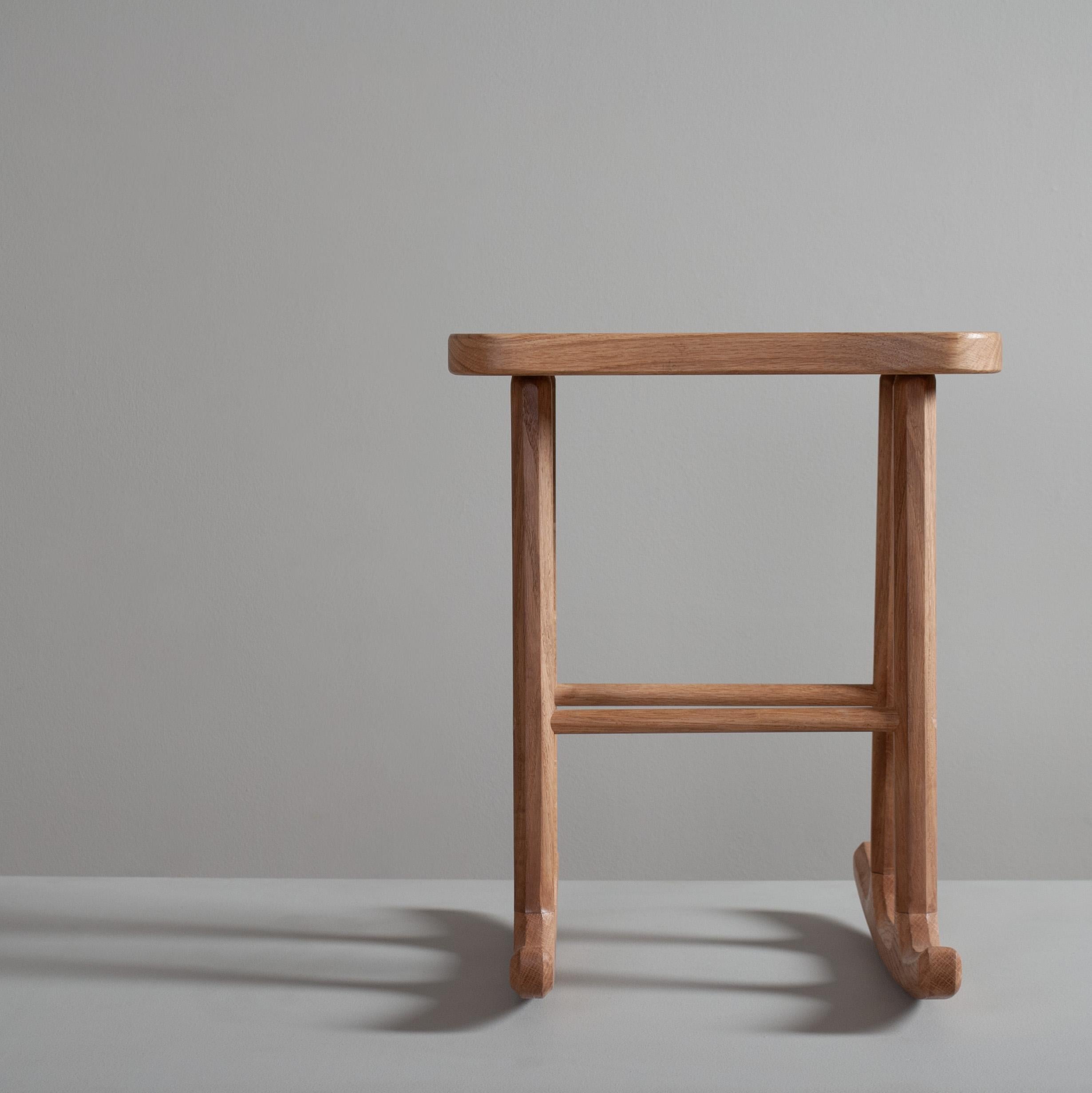 Contemporary Hand-crafted Oak Rocker Stool For Sale