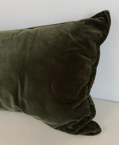 Hand-Crafted Olive Green Velvet Lumbar Pillow