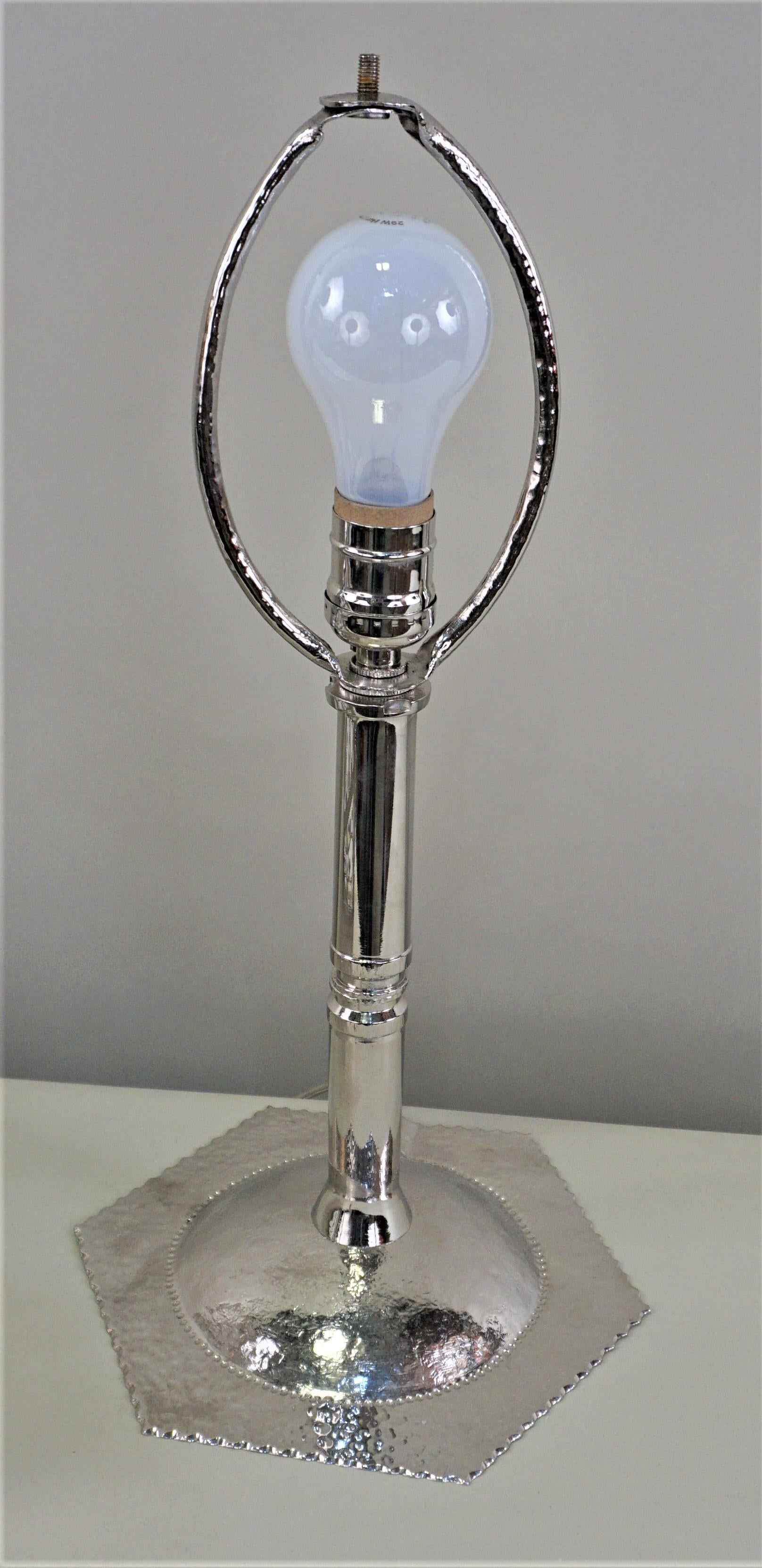 Handcrafted One of a Kind French Art Deco Nickel, Opaline Glass Table Lamp 3