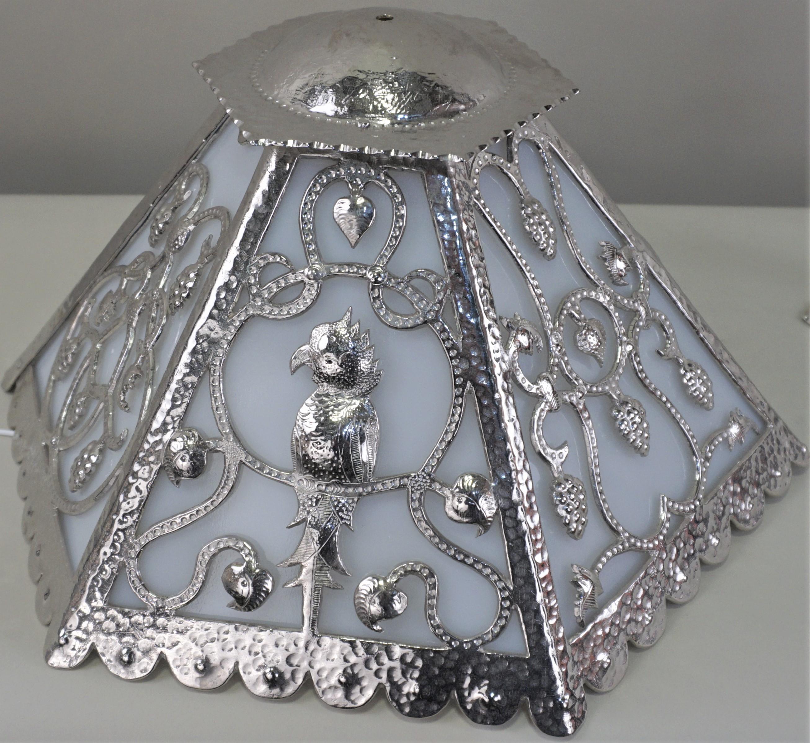 Handcrafted One of a Kind French Art Deco Nickel, Opaline Glass Table Lamp 5