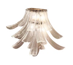 Hand Crafted Pair of Murano Clear Glass Cascading Petal Sconces