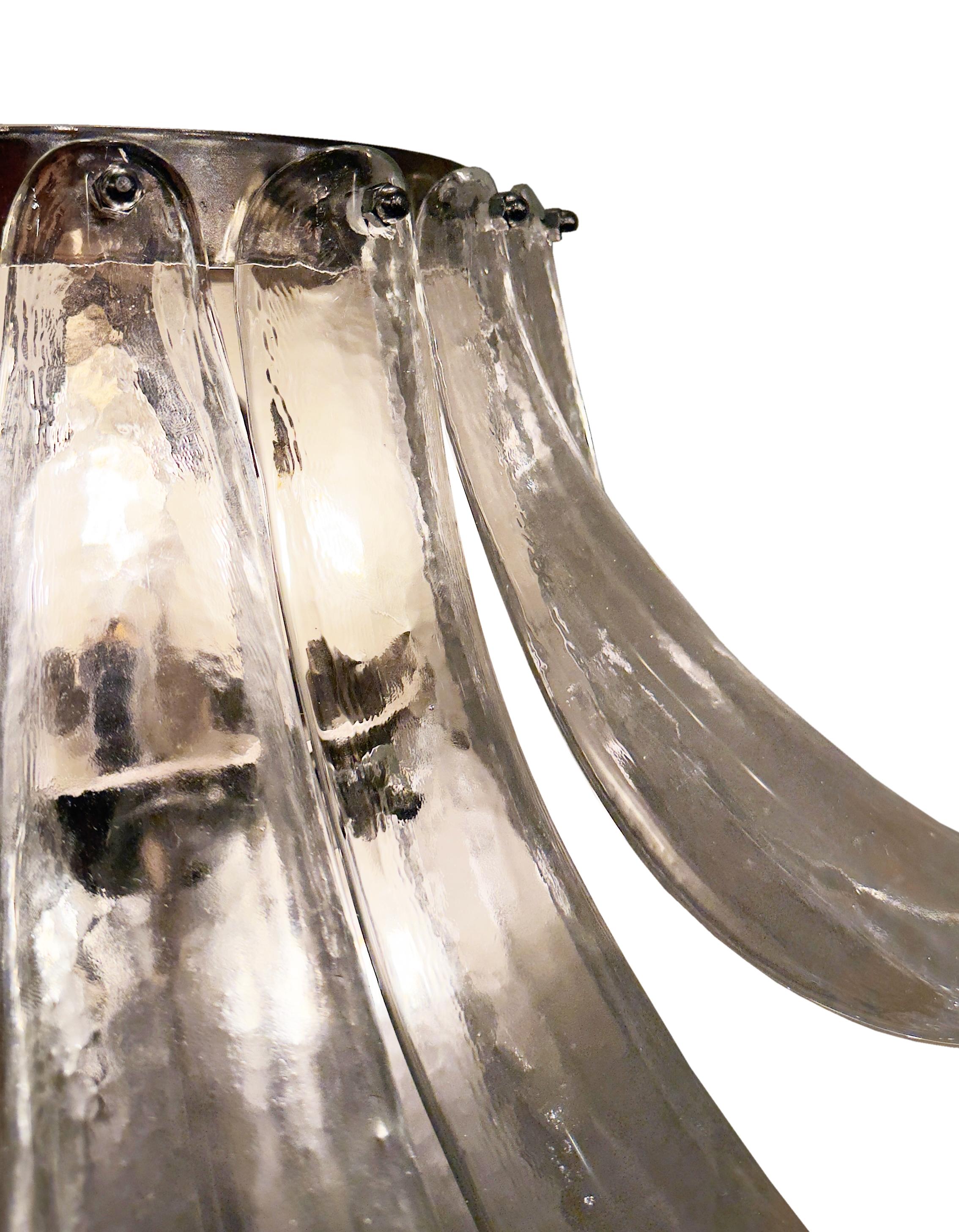 Contemporary Hand Crafted Pair of Murano Clear Glass Cascading Petal Sconces For Sale