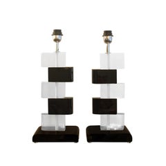 Hand Crafted Pair of Murano Glass Block Table Lamps