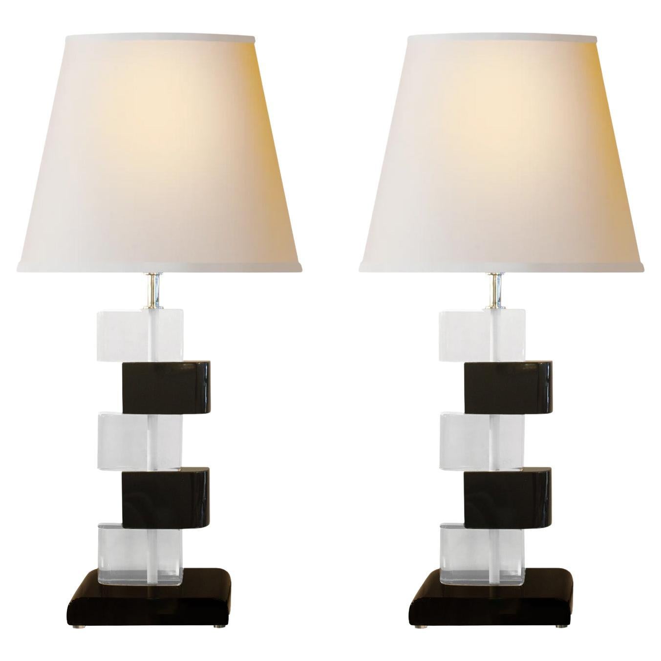 Hand Crafted Pair of Murano Glass Block Table Lamps, 2022
