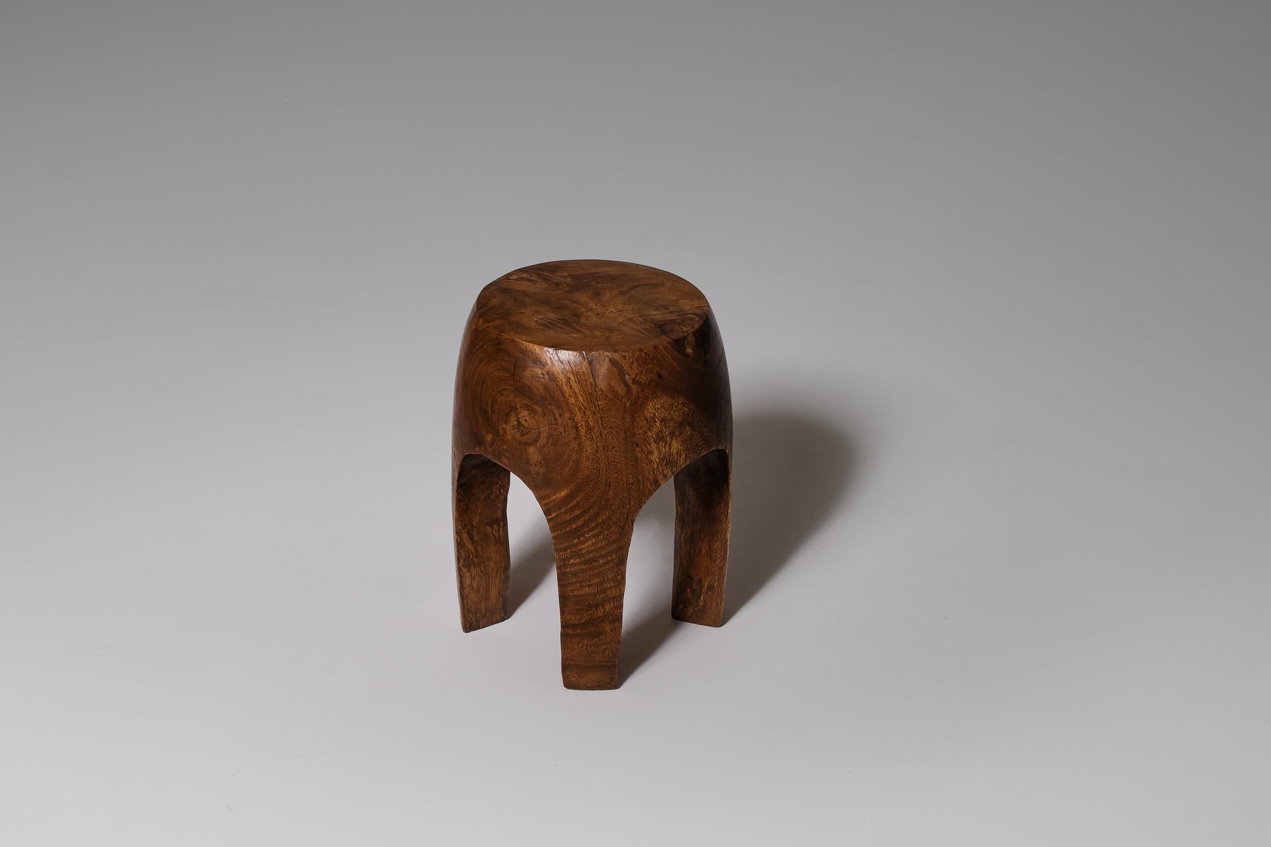 French Handcrafted Palmtree Wooden Stool, 1970s