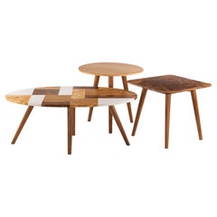Hand-Crafted Patchwork Coffee Table with Maple, Zebra, Oak & Lacquered Veneers