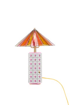 Hand-Crafted, Polished Aluminum and Pink Stained Glass Table Lamp