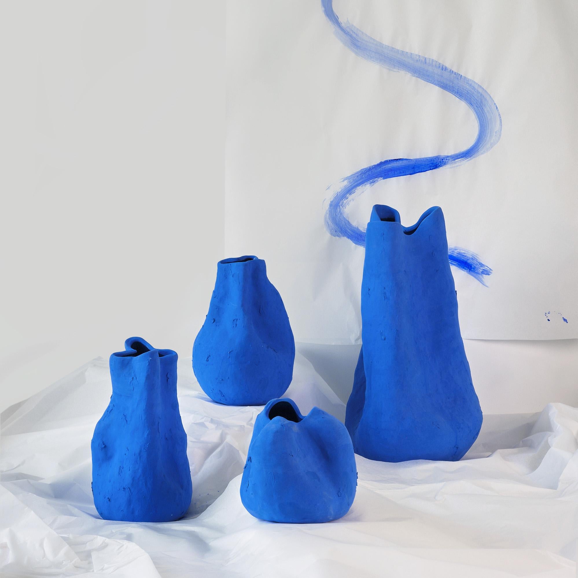 Hand-crafted Porcelain Matte Blue Alexis Vase In New Condition For Sale In New York, NY
