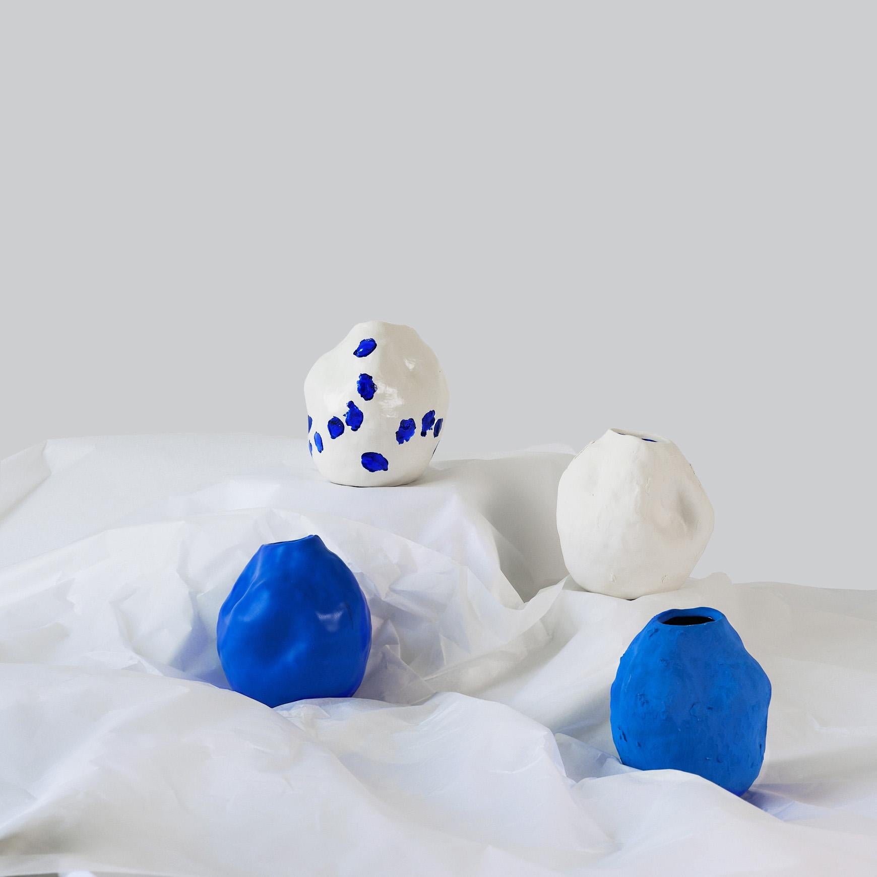 Hand-Crafted Hand-crafted Porcelain Matte Blue Kara Vase For Sale
