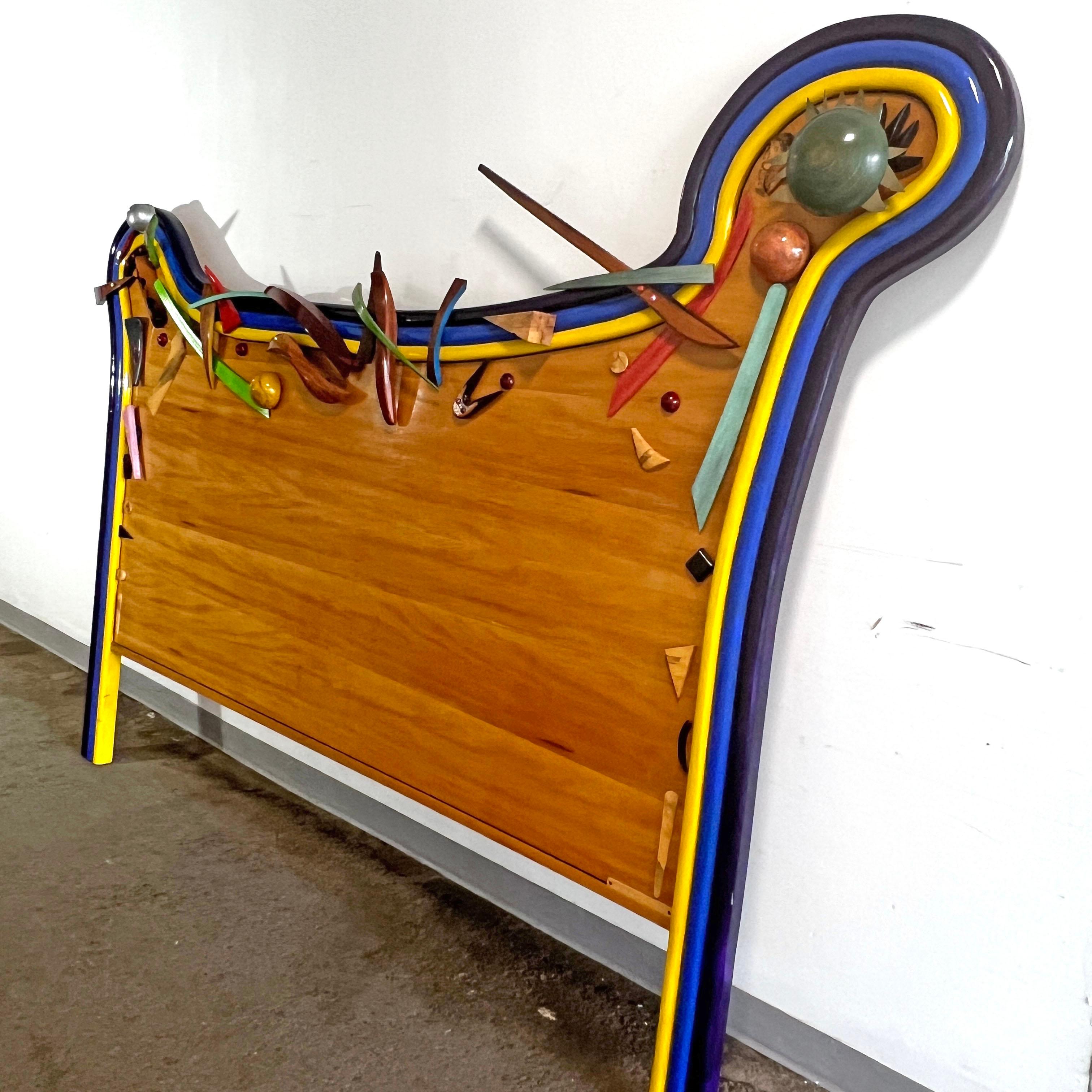 Wood Hand Crafted Postmodern King Headboard by Robert Field For Sale