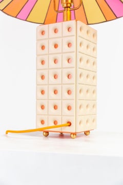 Hand-Crafted, Powder-Coated Aluminum and Pink Stained Glass Table Lamp