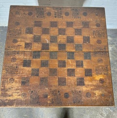 Hand Crafted Primitive/ Folk Art Game Table. Checkers , chess , cards, dice