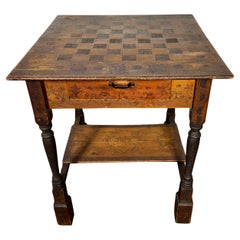 Vintage Hand Crafted Primitive/ Folk Art Game Table. Checkers , chess , cards, dice