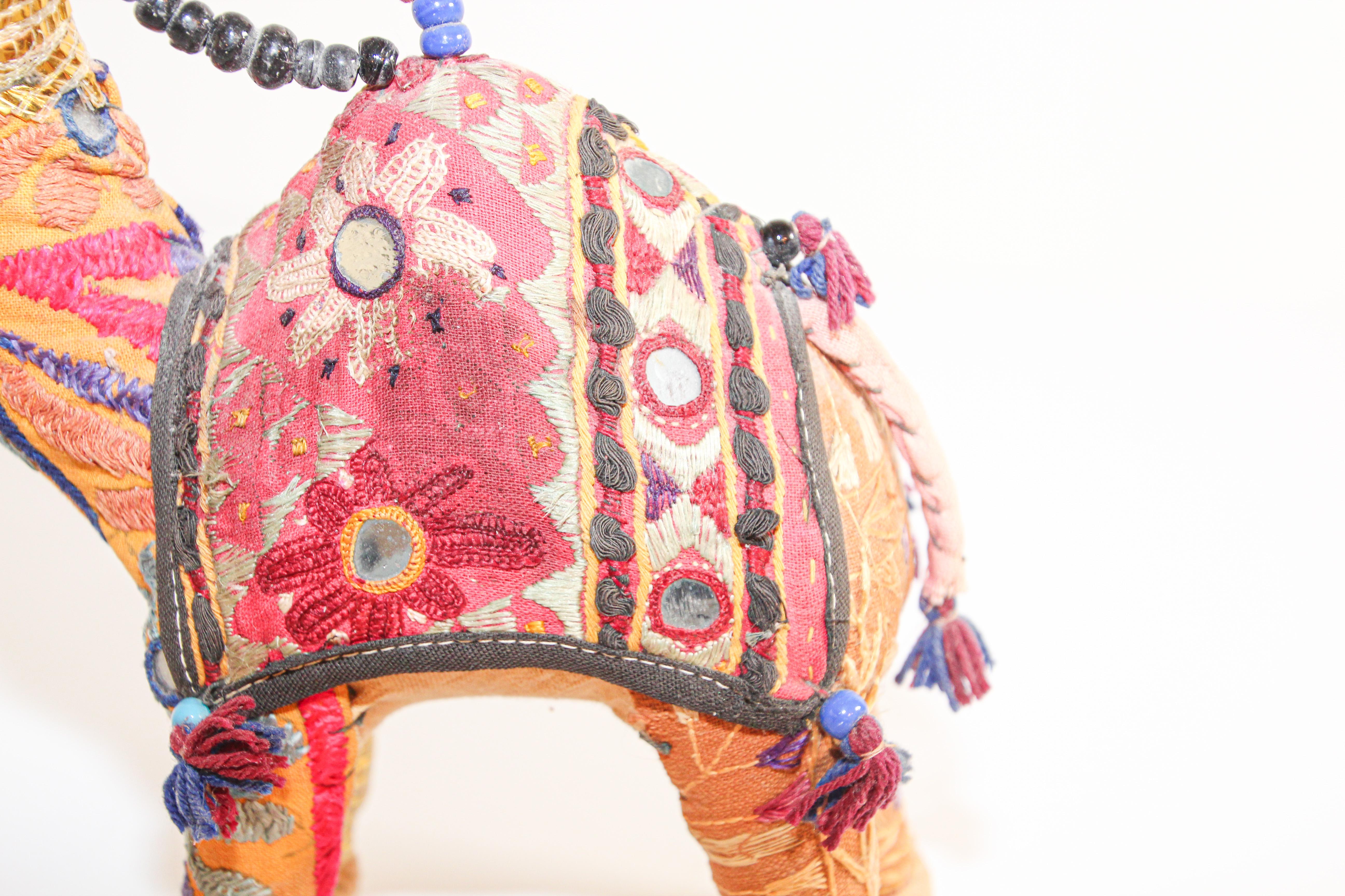 Handcrafted Raj Vintage Stuffed Cotton Embroidered Camel Toy, India, 1950 1